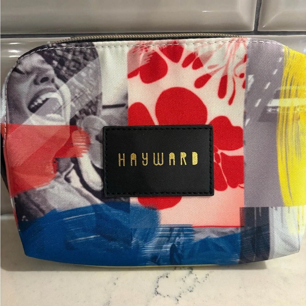 NWT HAYWARD Multicolor Floral Nylon & Black Leather Wallet Cosmetic Purse